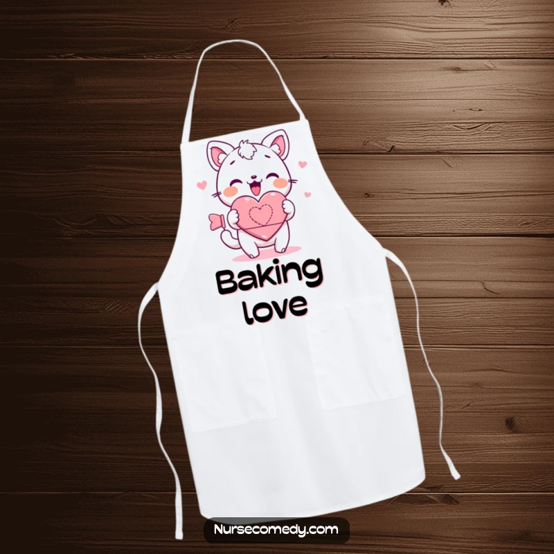 Kawaii apron featuring a cute animal character rolling a heart bandage, perfect for keeping clothes clean with a touch of gentle, loving care.