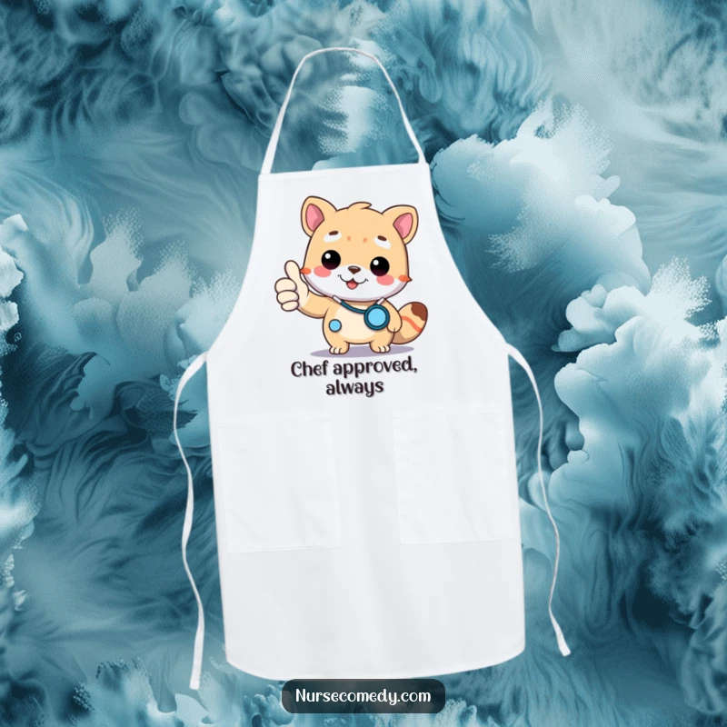 Funny Doctor Animal Apron: An apron with a doctor animal character wearing a stethoscope and giving a thumbs up.