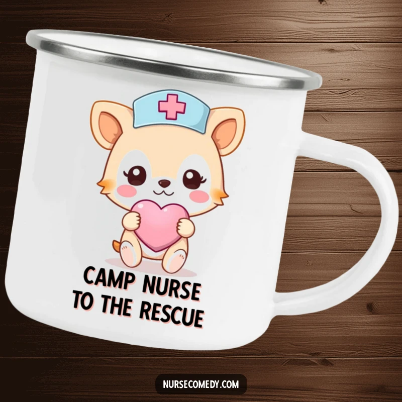 Funny Nurse Animal Camping Mug: A durable mug with a caring animal character in a nurse hat holding a heart-shaped bandage.