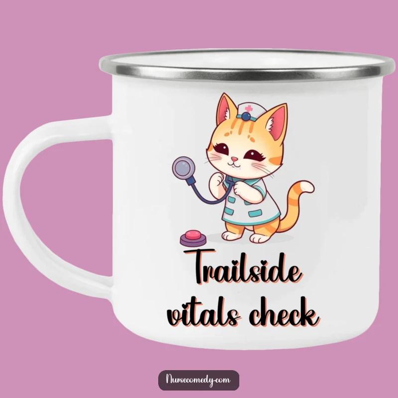 Funny Cat Nurse Camping Mug: Feline Doctor Enamel Cup, Perfect Humorous Outdoor Gift