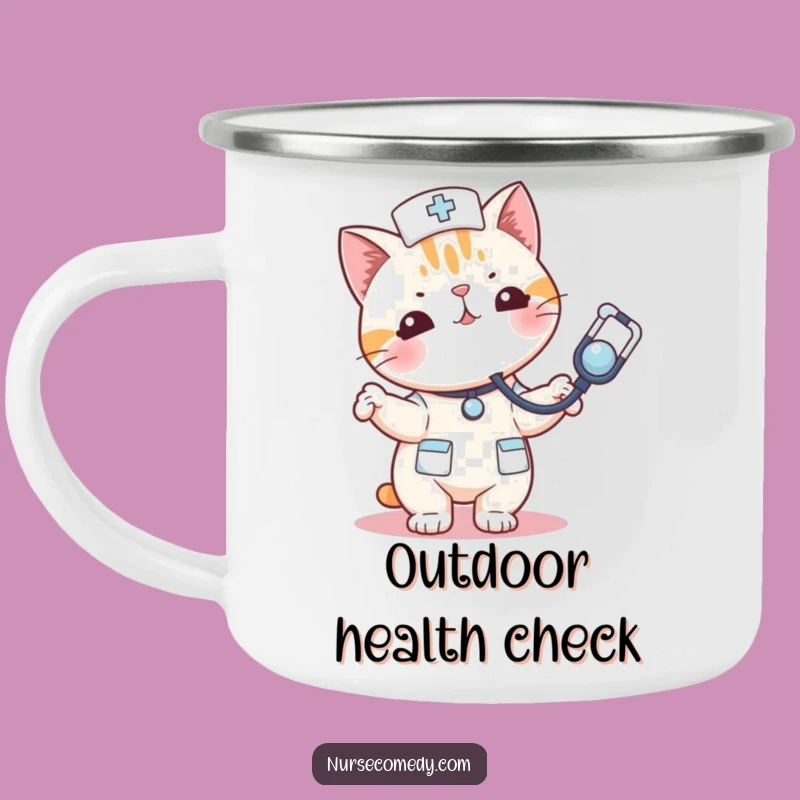 Funny Kawaii Cat Nurse Stethoscope Camping Mug: Playful Sips for Outdoor Fun