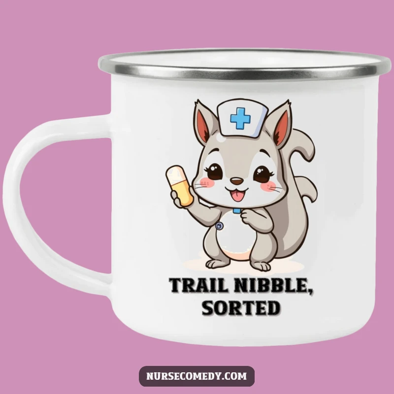 Funny Squirrel Nurse Camping Mug: Cheerful Pill Delivery, Outdoor Doctor Gift