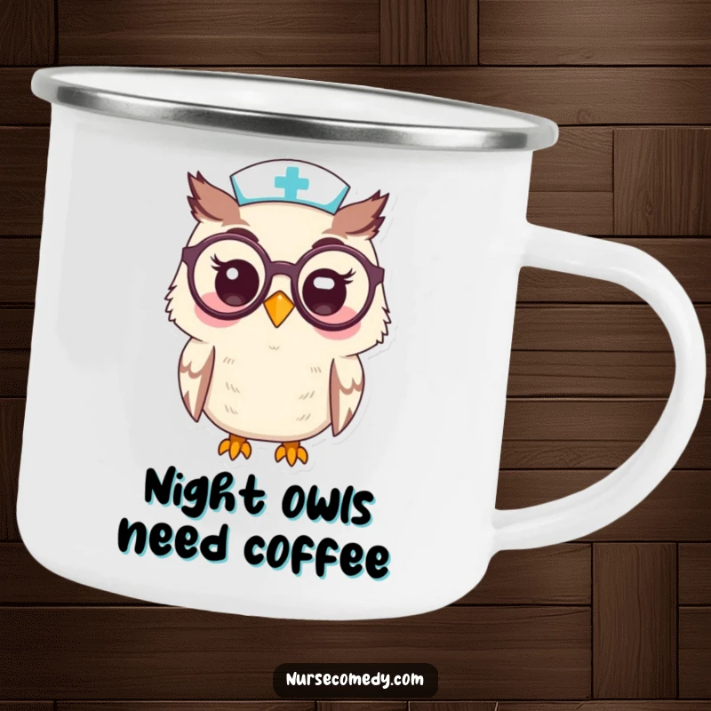 Funny Kawaii Owl Nurse Camping MugPeering Through Oversized Spectacles with a Smile, Durable and Humorous, Funny Gift