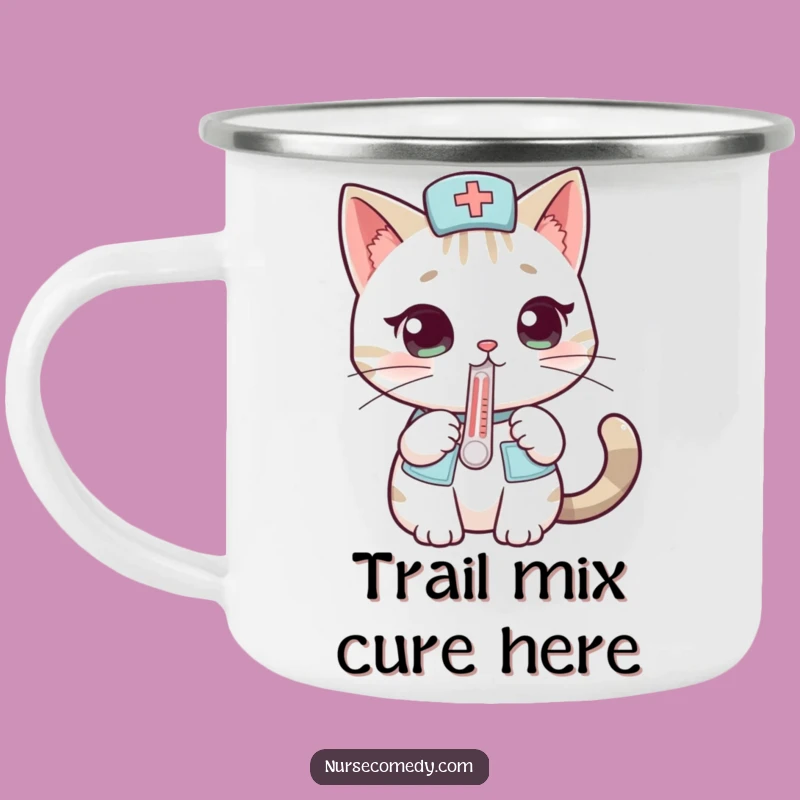 Funny Cat Nurse Camping Mug: Adventure Ready with Curious Style