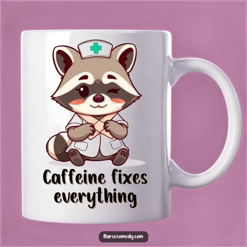 Funny Raccoon Nurse Mug: Witty Bandage Tying Skill for a Great Gift