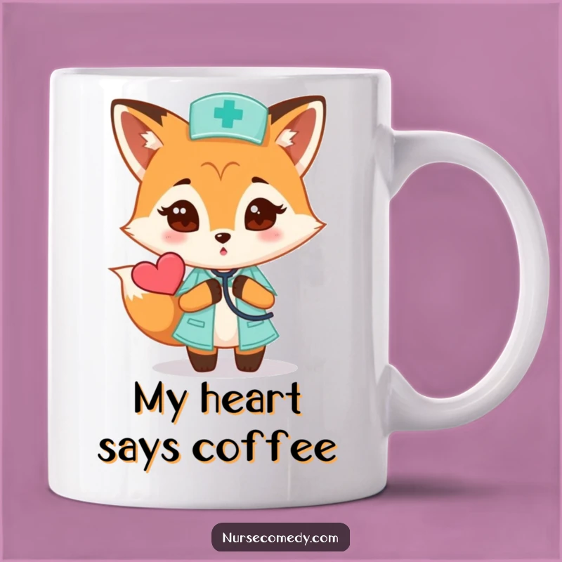 Funny Fox Nurse Mug: Curious Heartbeat Check, Perfect Doctor Gift