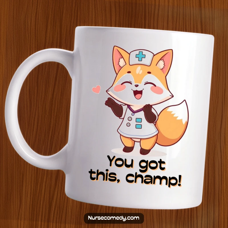 Funny Fox Nurse Mug: Joyful animal doctor giving a celebratory pat on the back, bringing smiles and laughter.