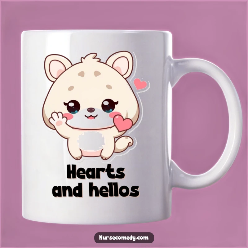 Funny Kawaii Animal Wave Mug: Friendly Heart Greeting, Adorable Funny Gift Cup