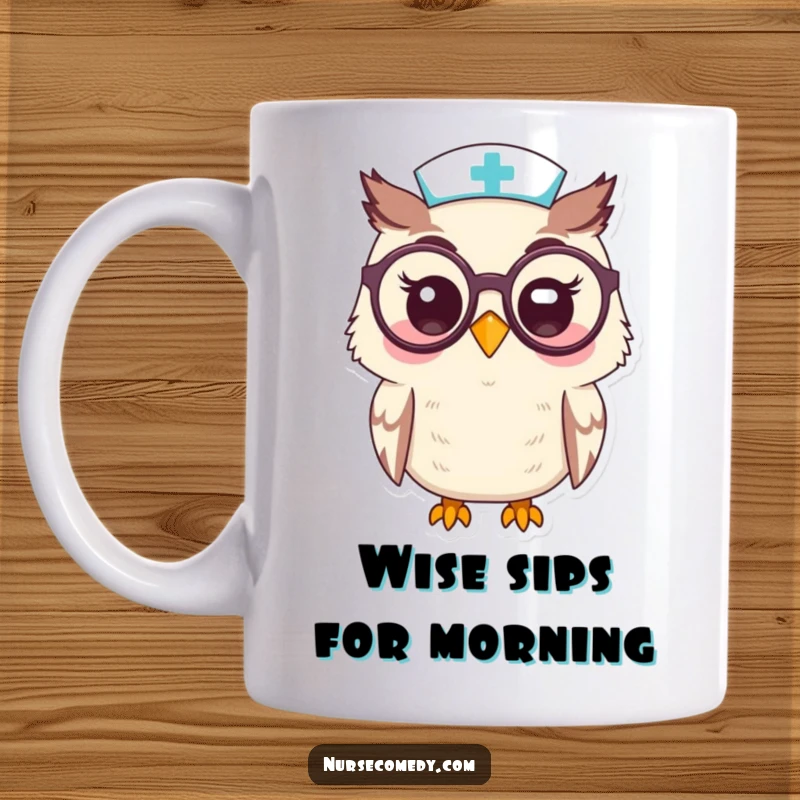 Funny Kawaii Owl Nurse MugPeering Through Oversized Spectacles with a Smile, Perfect for Gifts