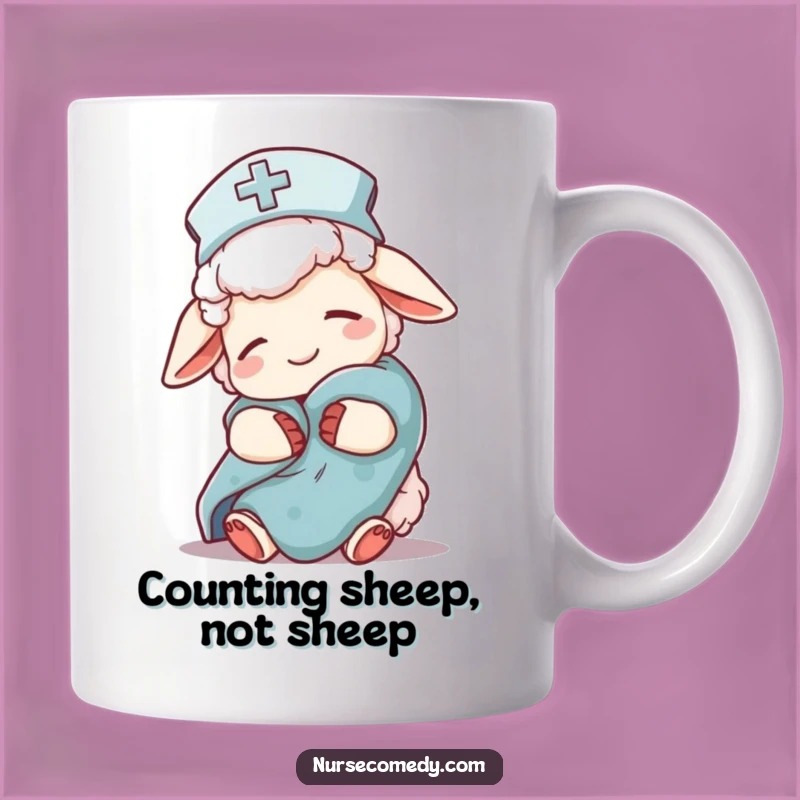 Funny Sheep Nurse Mug: Sleepy Character & Comfort Blanket, Perfect Gift