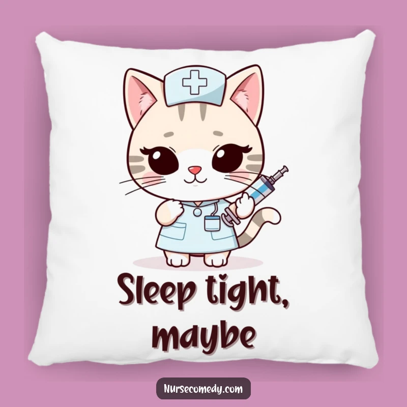 Funny Kawaii Cat Nurse Pillow: Sly Syringe Comfort - Cozy Mischief!