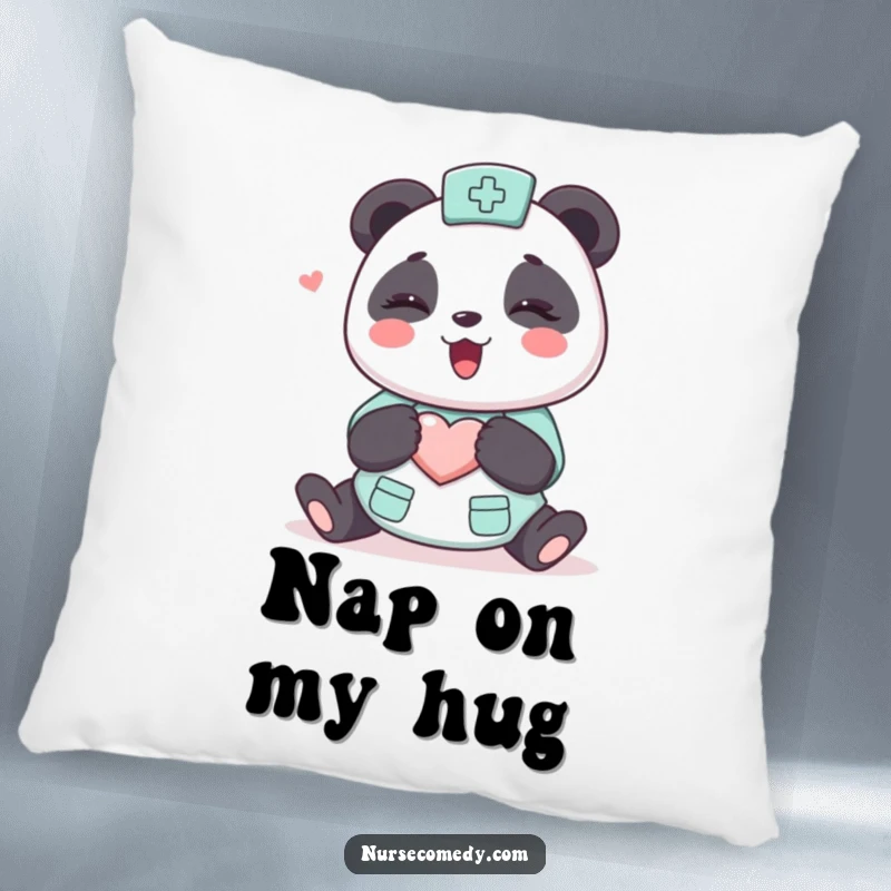Funny Kawaii Panda Nurse Pillow, soft cartoon character offering a loving hug, heart symbol, perfect for adding comfort and cheer.