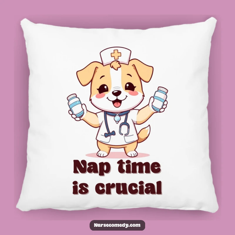 Cute Funny Dog Nurse Pillow: Juggling Medicine Bottles with Adorable Glee