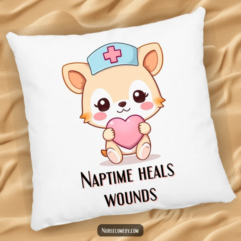 Funny Nurse Animal Pillow: A plush pillow featuring a caring animal character wearing a nurse hat and holding a heart bandage.