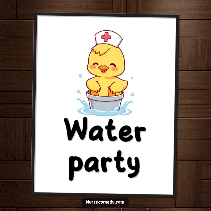 Funny Duck Nurse Digital Art Print: happy duck splashing water, instant funny gift.
