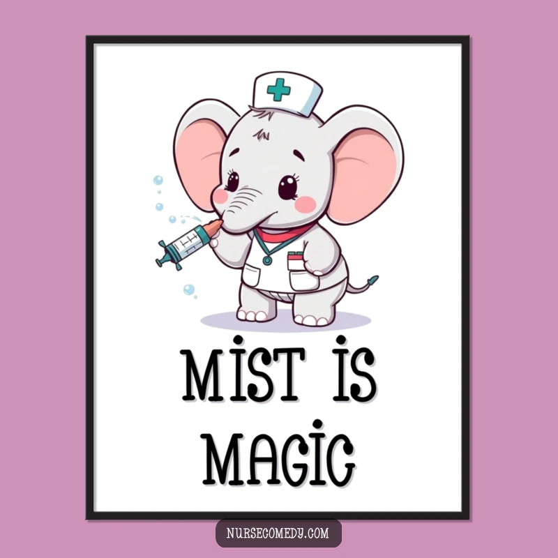 Funny Elephant Nurse Digital Art: Charming Cartoon Download, Instant Gift
