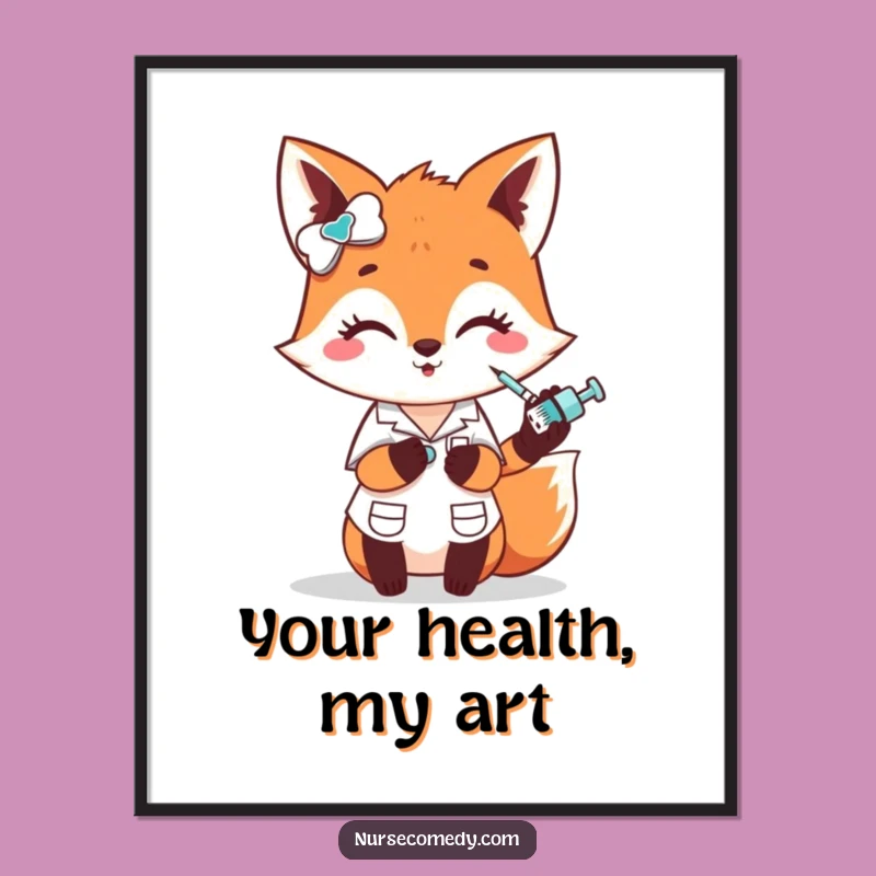 Funny Fox Nurse Art Print - Hilarious Digital Decor for a Dose of Cheer