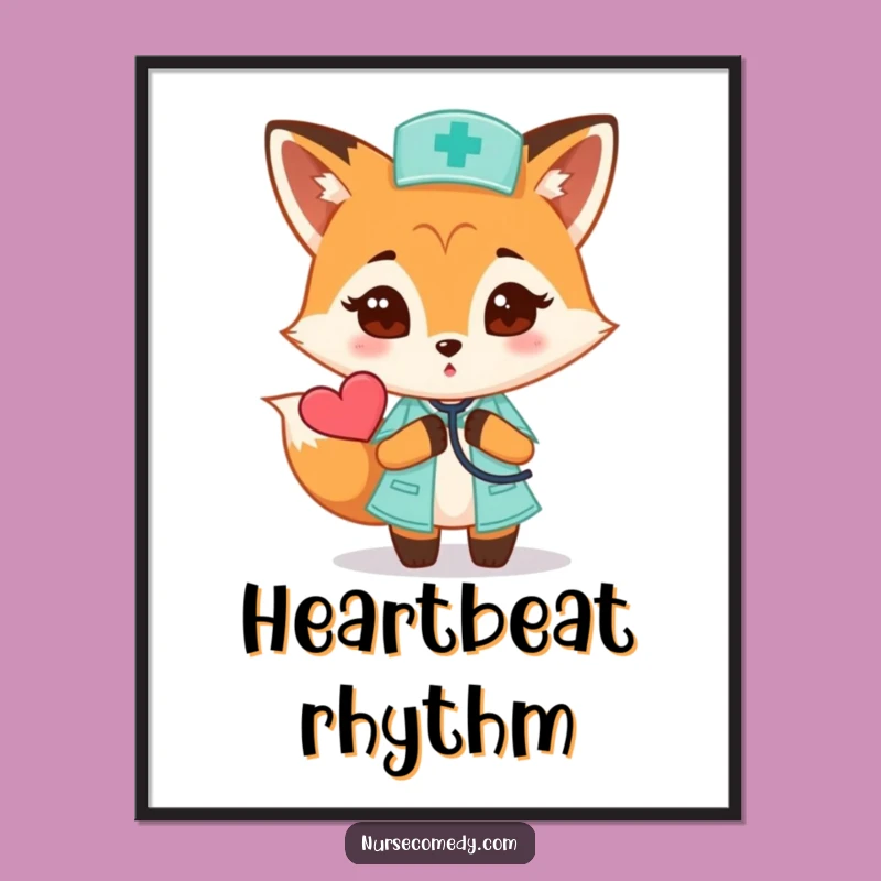 Funny Fox Nurse Digital Print: Curious Heartbeat Wall Art, Doctor Gift