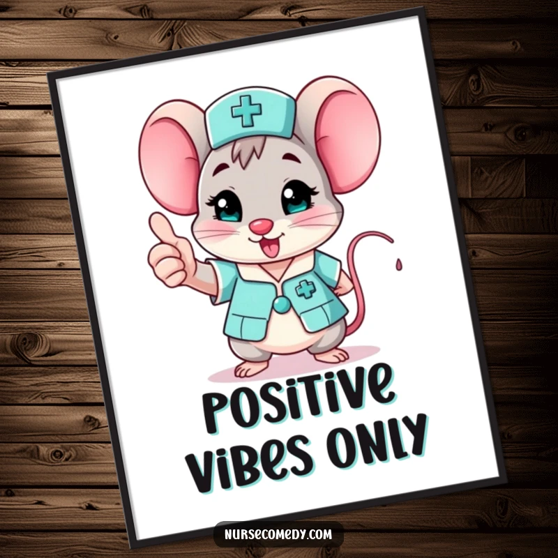 Funny mouse nurse digital art print, a character giving an enthusiastic thumbs up, instant download.