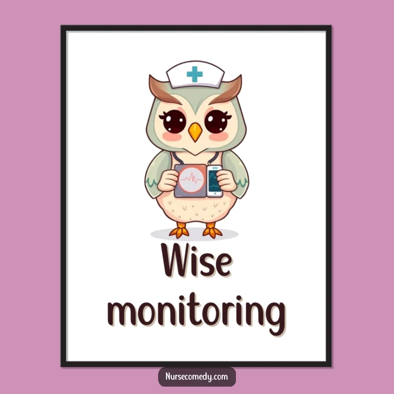 Funny Owl Nurse Digital Print: Wise Healthcare Art for Instant Download
