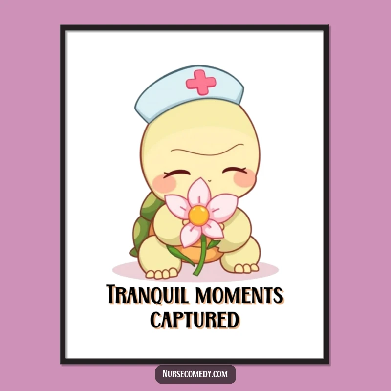 Funny Turtle Nurse Digital Download: Calming Flower Art for Instant Humorous Decor