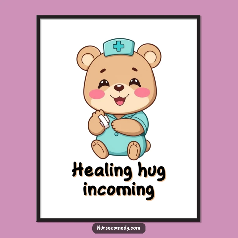 Funny Bear Nurse Art Print - Charming Digital Decor for a Dose of Joy