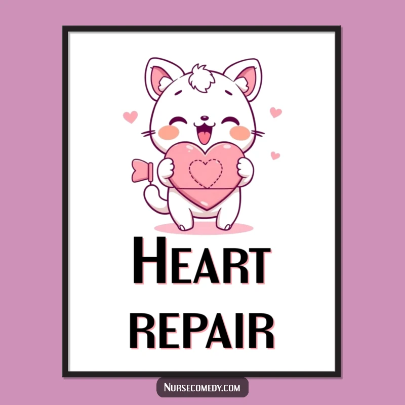 Kawaii Animal Heart Bandage Digital Art: Instant Cute Decor for Healing Spaces