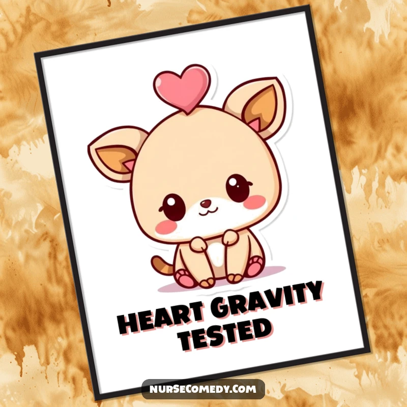 Funny Kawaii Animal Digital Art Print of a cute character balancing a heart on its head, radiating playfulness and charm.