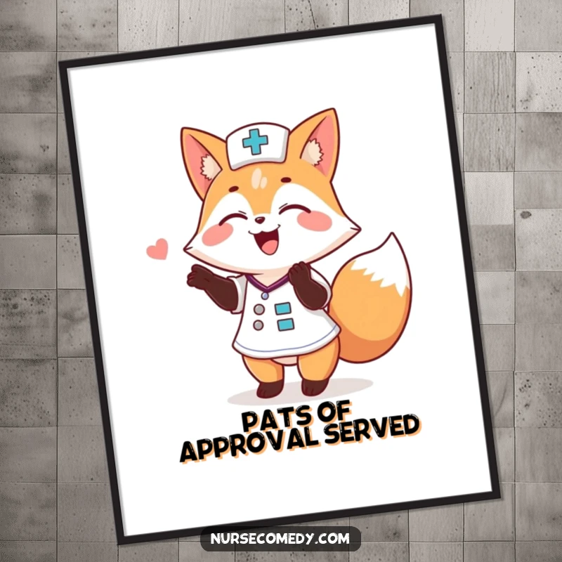 Funny Fox Nurse Digital Art Print: High-resolution illustration of a cheerful animal doctor giving a pat on the back.