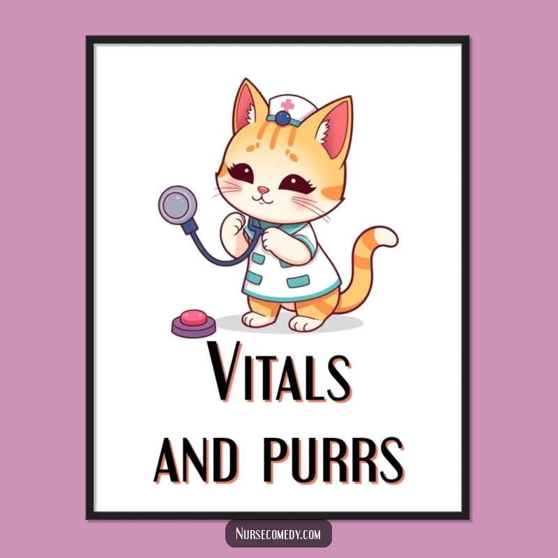 Funny Cat Nurse Digital Art: Playful Feline Doctor Download, Perfect Humorous Gift Printable