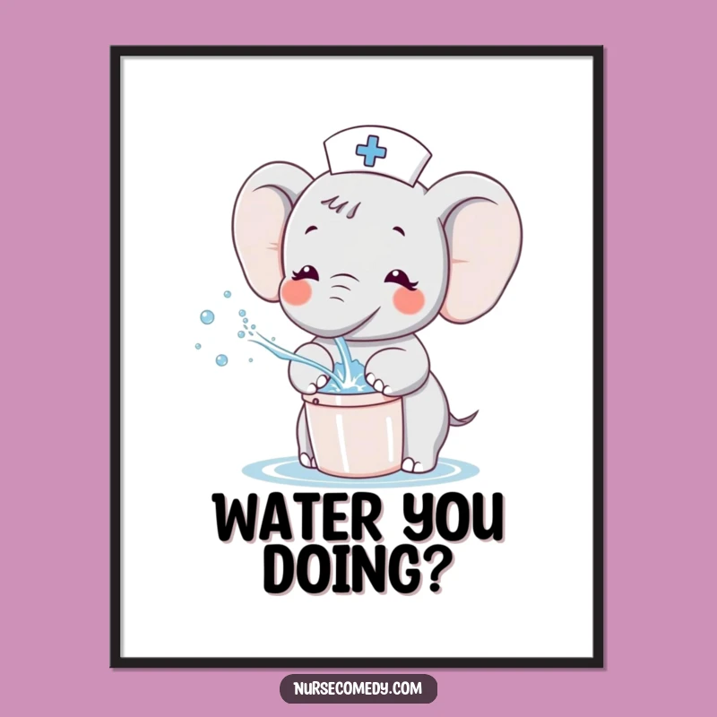 Funny Kawaii Elephant Nurse Digital Art - Splashing Character Cute Printable Gift
