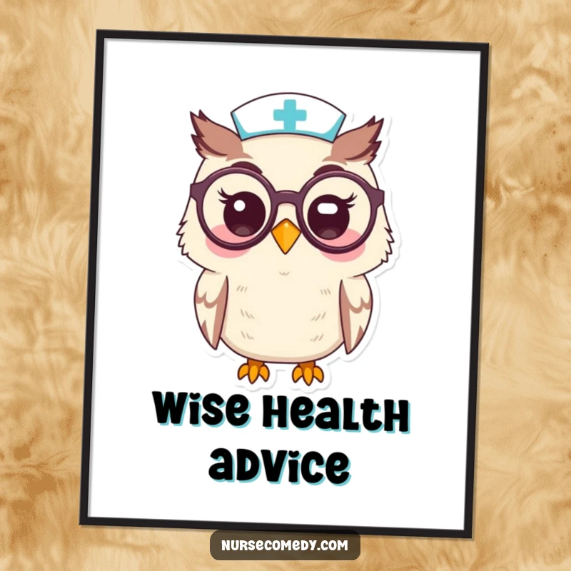 Funny Kawaii Owl Nurse Digital ArtPrintable Image of Owl Peering Through Specs, Humorous Decor, Funny Gift