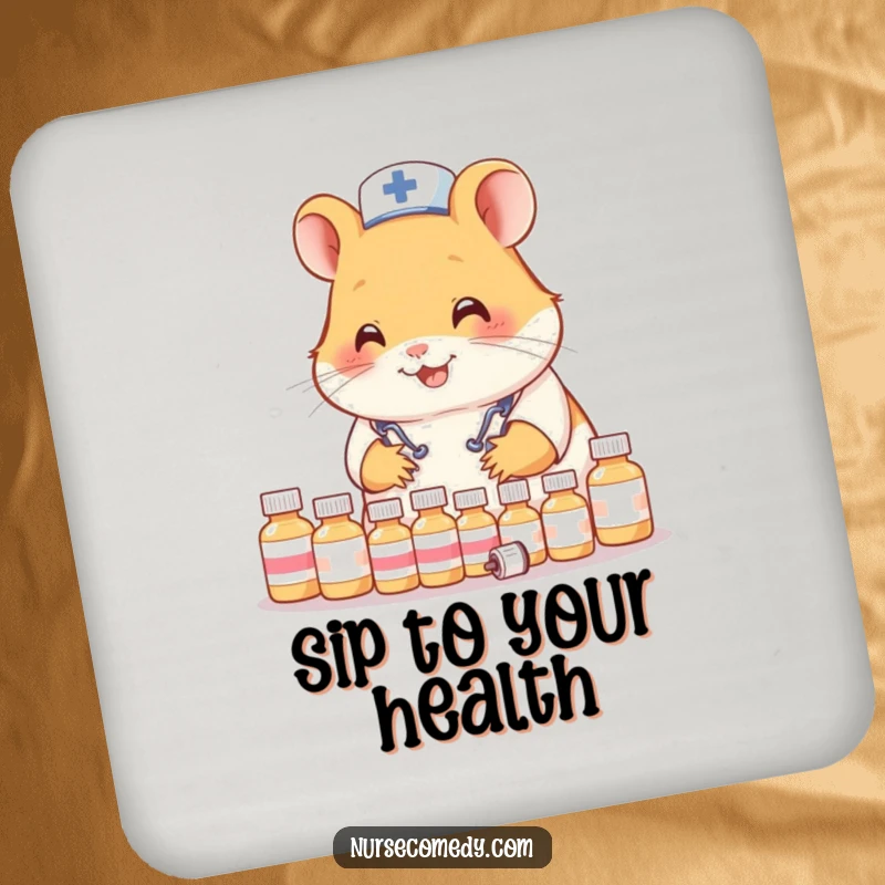 Funny Hamster Nurse Coaster: Cute hamster doctor coaster, perfect for drinks and promoting organized sips.