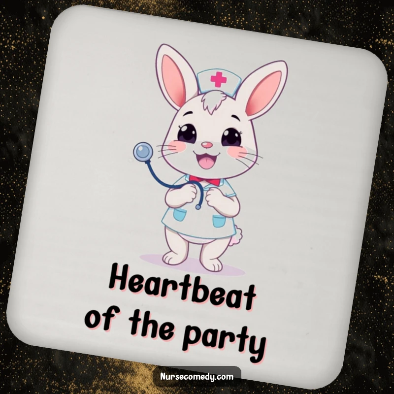 Funny Kawaii Bunny Nurse Coaster: Merry stethoscope bounce with a cheerful grin, a cute and funny way to protect surfaces. Great funny gift.