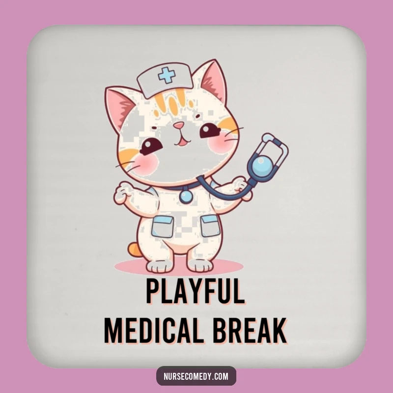 Funny Kawaii Cat Nurse Stethoscope Coaster: Protect Surfaces with Playful Charm