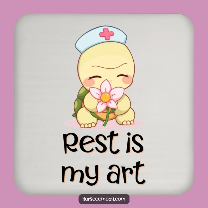 Funny Turtle Nurse Coaster: Protect Surfaces with Calm Flower Humor, Gift Set