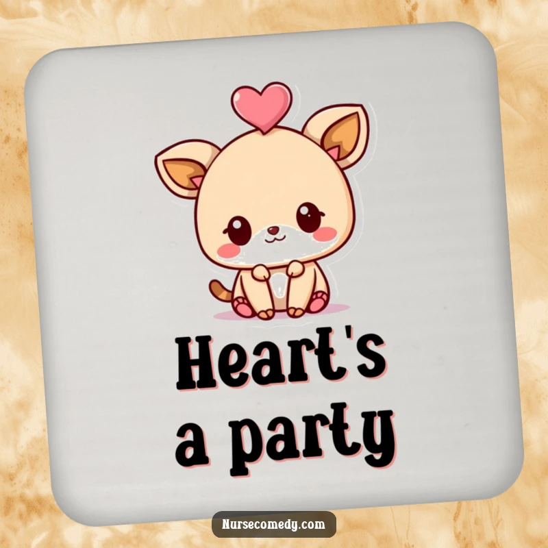Funny Kawaii Animal Coaster showcasing a cute character balancing a heart on its head, protecting surfaces with adorable humor.