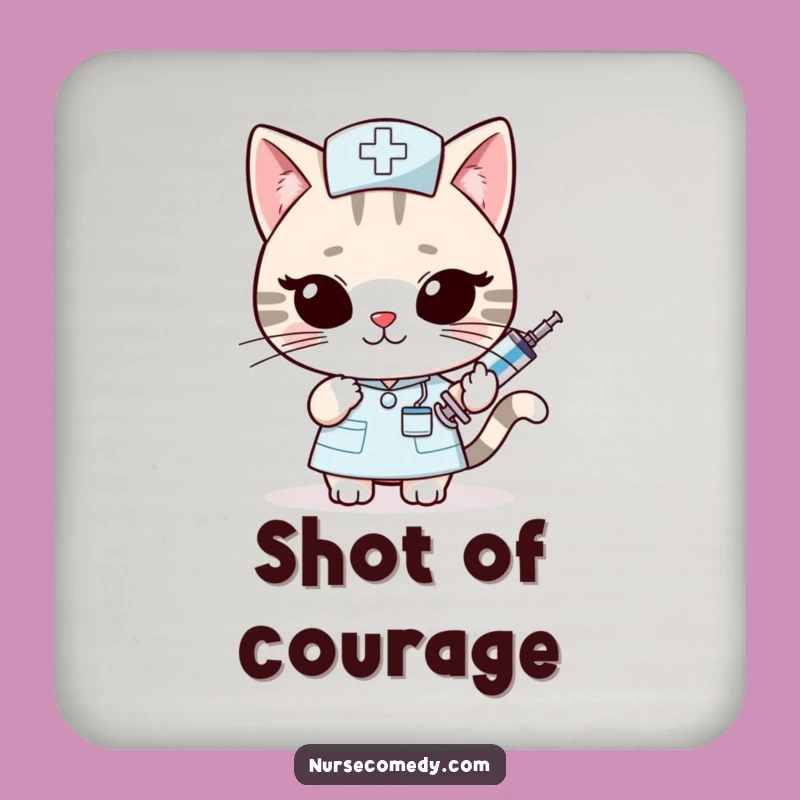 Funny Kawaii Cat Nurse Coaster: Sly Syringe Wink - Protect Surfaces With Fun!