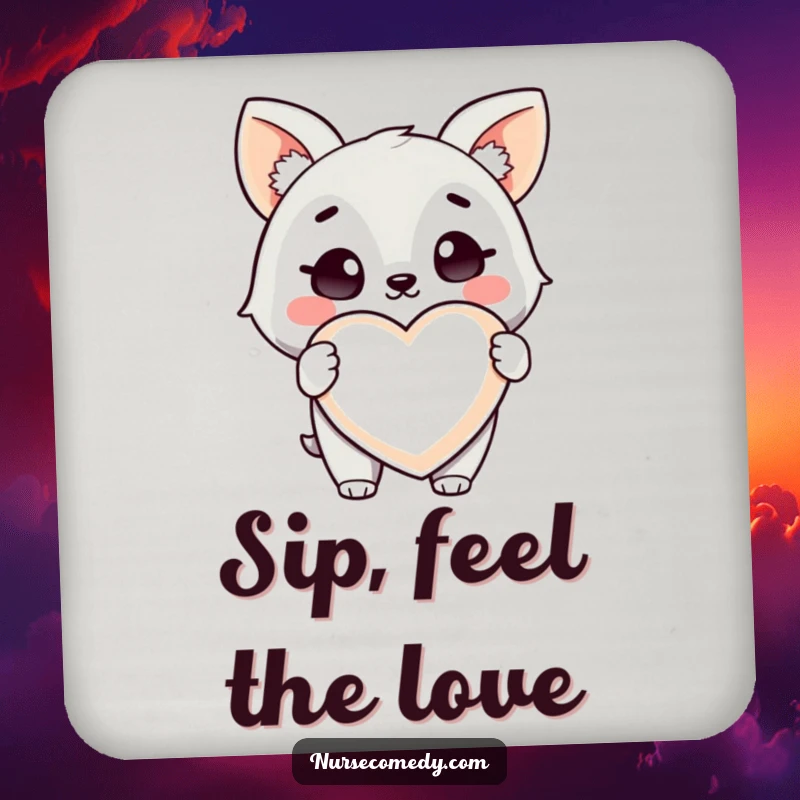 Funny Health Animal Coaster: A coaster featuring a winking animal character holding a giant heart-shaped pill.