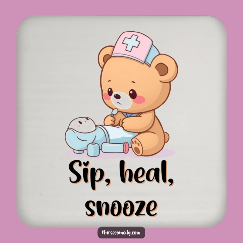 Funny Bear Cub Nurse Coasters - Protect Surfaces with Care