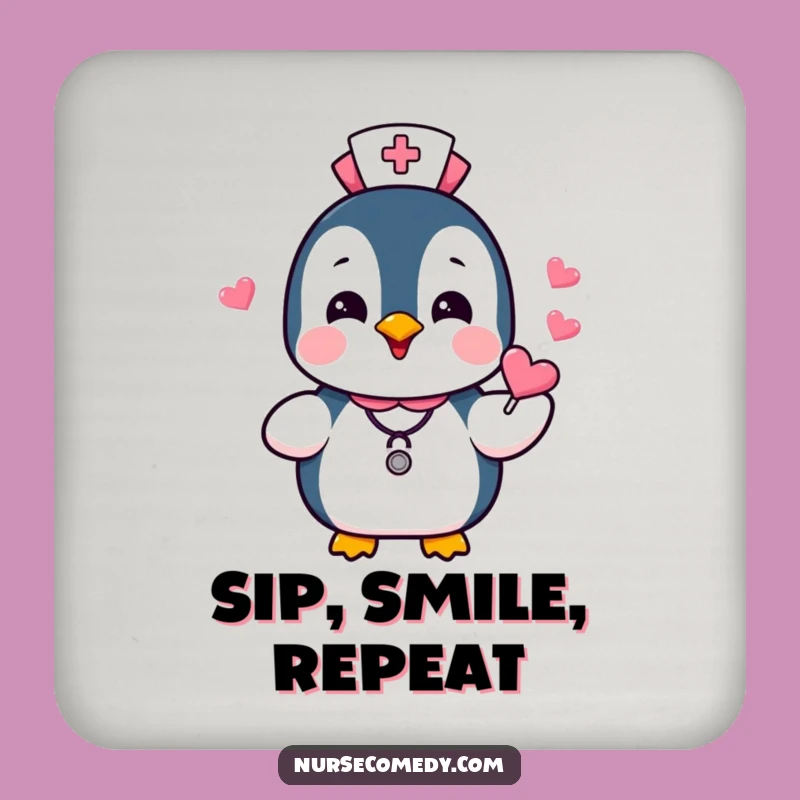 Funny Penguin Nurse Drink Coaster: Sweet Protection, Humorous Gift for Tables