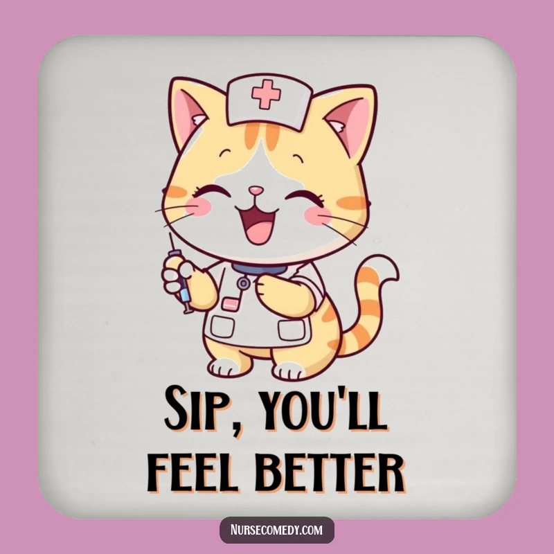 Funny Cat Nurse Coaster - Protect Surfaces with a Healing Smile