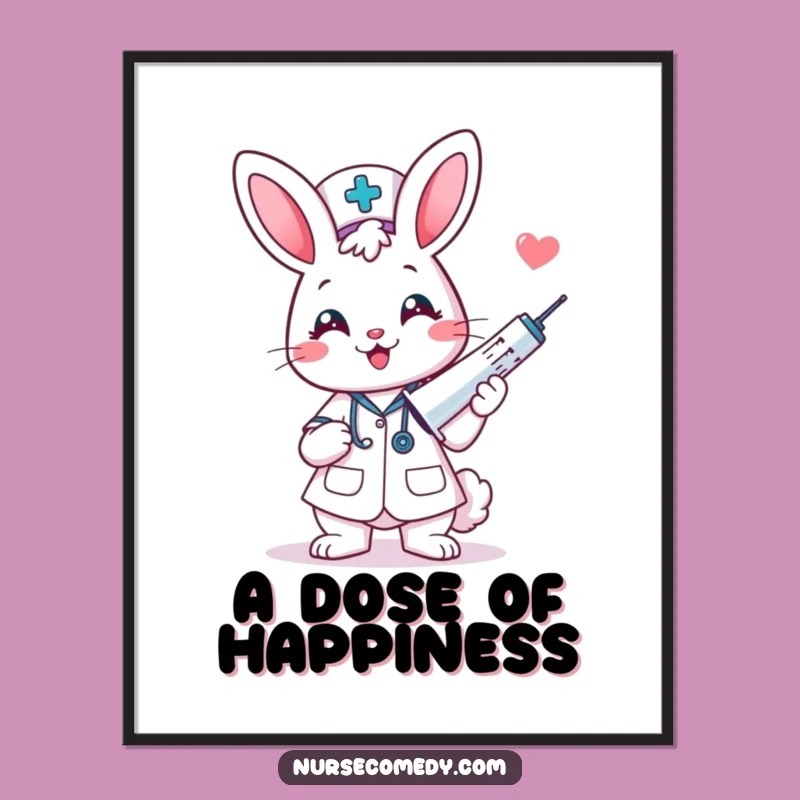 Funny Kawaii Bunny Nurse Poster - Giant Syringe Wall Art