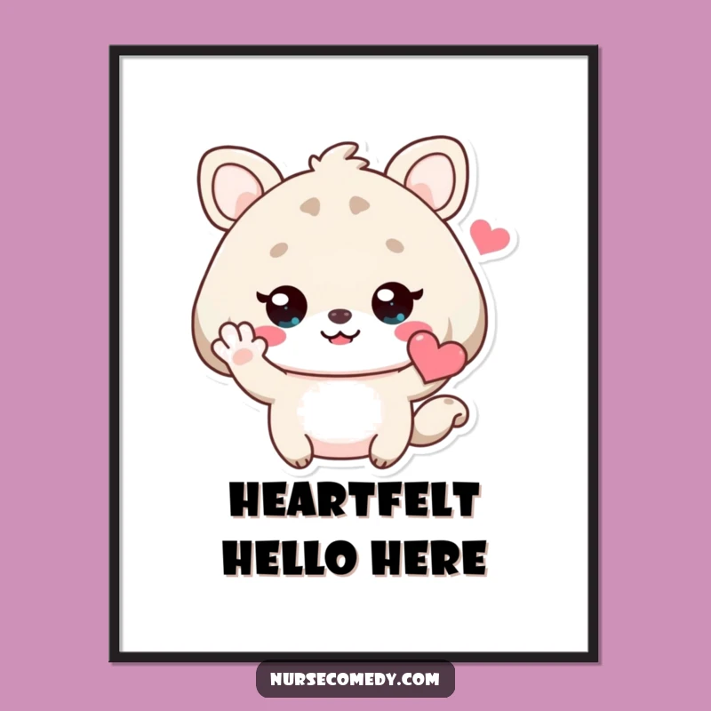 Bright Funny Kawaii Animal Poster: Heart Wave Art, Cheerful Funny Gift Decor