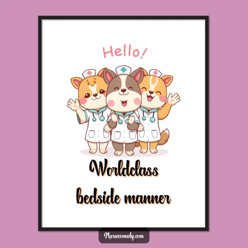 Funny Animal Nurse Poster: Cheerful Hellos to Brighten Your Walls, Cute Art