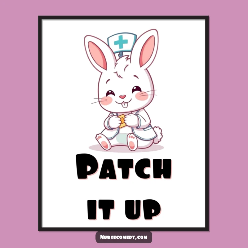 Funny Bunny Nurse Poster - Adorable Cartoon Wall Art
