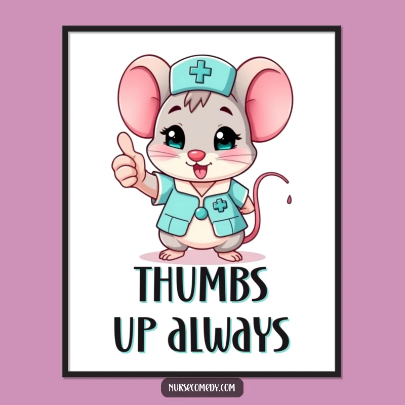Funny Mouse Nurse Poster: Enthusiastic Thumbs Up Art for Your Wall