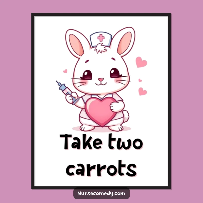 Funny Rabbit Nurse Poster: Winking Bunny Healer Art Print Gift