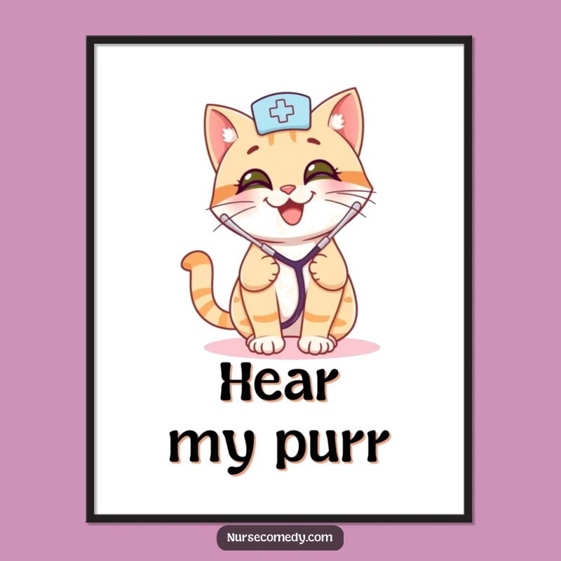 Funny Cat Nurse Poster: Bouncing Kitty Healer Art Print Gift