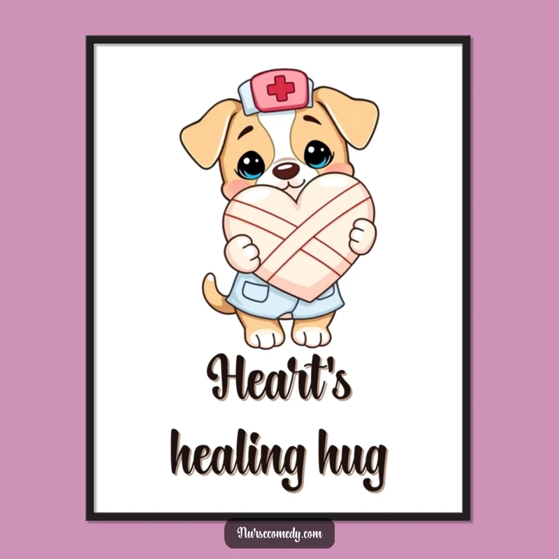 Funny Kawaii Puppy Nurse Poster: Adorable Wall Art to Brighten Any Room with Cute Charm